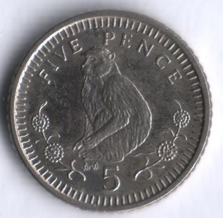 Монета 5 пенсов. 1990 год, Гибралтар.