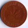 Монета 1 пфенниг. 1950(F) год, ФРГ.