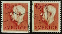 Набор почтовых марок (2 шт.). "Король Густав VI Адольф (цветная надпись)". 1957 год, Швеция.