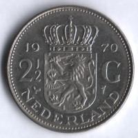 Монета 2-1/2 гульдена. 1970 год, Нидерланды.