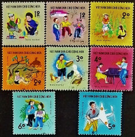 Набор почтовых марок (8 шт.). "Детские занятия". 1970 год, Вьетнам.