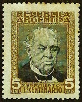 Марка почтовая (5 c.). "Президент Доминго Фаустино Сармьенто". 1911 год, Аргентина.