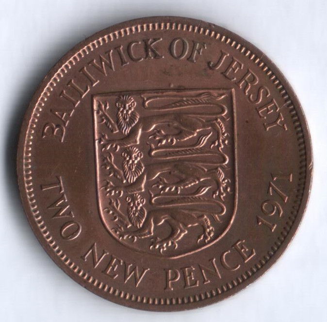 Монета 2 новых пенса. 1971 год, Джерси.