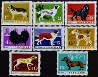 Набор почтовых марок (8 шт.). "Собаки". 1964 год, Болгария.