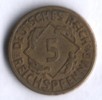 Монета 5 рейхспфеннигов. 1930 год (A), Веймарская республика.