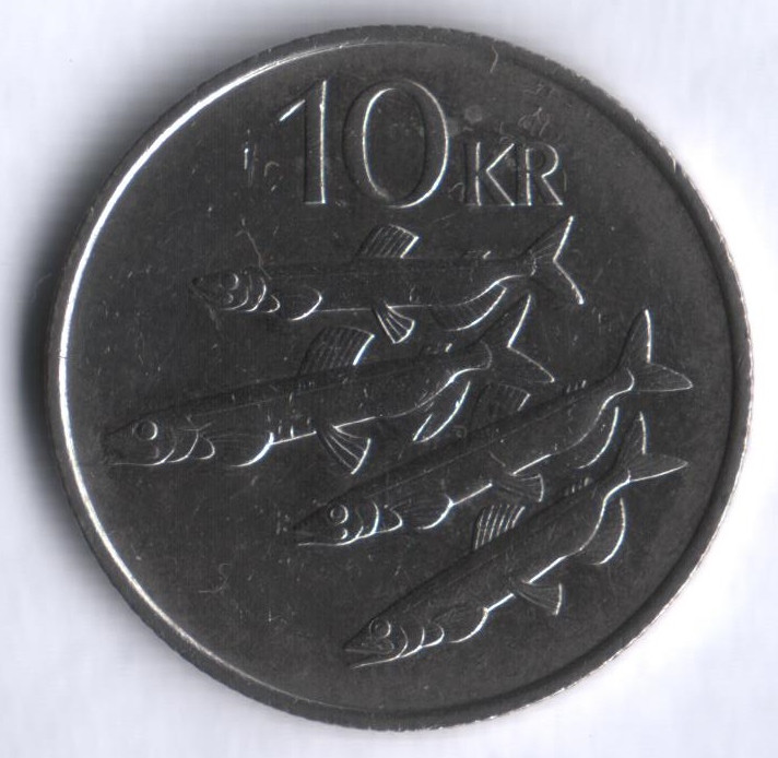 Монета 10 крон. 1987 год, Исландия.