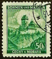 Почтовая марка. "Замок Карлштейн". 1939 год, Богемия и Моравия.