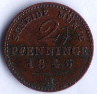 Монета 2 пфеннига. 1846(А) год, Пруссия.