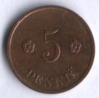 5 пенни. 1937 год, Финляндия.