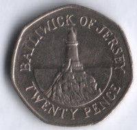 Монета 20 пенсов. 1998 год, Джерси.