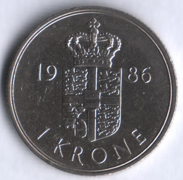 Монета 1 крона. 1986 год, Дания. R;B.