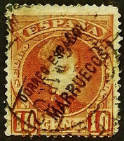 Почтовая марка (10 c.). "Король Альфонсо XIII". 1906 год, Испанское Марокко.