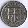Монета 1 рупия. 1951 год, Маврикий.