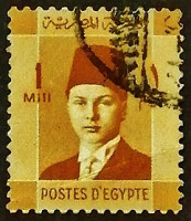 Почтовая марка (1 m.). "Король Фарук". 1937 год, Египет.