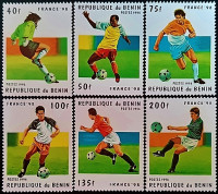 Набор марок (6 шт.). "Чемпионат мира по футболу FIFA, Франция`1998". 1996 год, Бенин. Набор марок (6 шт.). "Чемпионат мира по футболу FIFA, Франция`1998". 1996 год, Бенин.