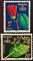 Набор марок (2 шт.). "Цветы". 1959 год, Того. Набор марок (2 шт.). "Цветы". 1959 год, Того.