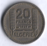 Монета 20 франков. 1949 год, Алжир. Монета 20 франков. 1949 год, Алжир.