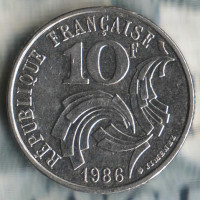Монета 10 франков. 1986 год, Франция. Монета 10 франков. 1986 год, Франция.