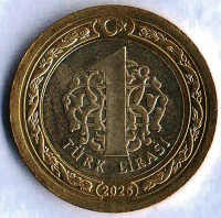 Монета 1 лира. 2025 год, Турция. Монета 1 лира. 2025 год, Турция.