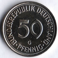 Монета 50 пфеннигов. 1980(G) год, ФРГ. Монета 50 пфеннигов. 1980(G) год, ФРГ.