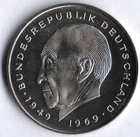 Монета 2 марки. 1980 год (G), ФРГ. Конрад Аденауэр. Монета 2 марки. 1980 год (G), ФРГ. Конрад Аденауэр.