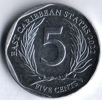 Монета 5 центов. 2022 год, Восточно-Карибские государства. Монета 5 центов. 2022 год, Восточно-Карибские государства.