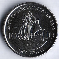 Монета 10 центов. 2022 год, Восточно-Карибские государства. Монета 10 центов. 2022 год, Восточно-Карибские государства.