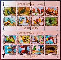 Набор марок (16 шт.). "Попугаи и зяблики (малый формат)". 1972 год, Умм аль-Кувейн. Набор марок (16 шт.). "Попугаи и зяблики (малый формат)". 1972 год, Умм аль-Кувейн.