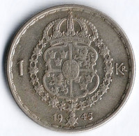 Монета 1 крона. 1945(TS) год, Швеция. Монета 1 крона. 1945(TS) год, Швеция.