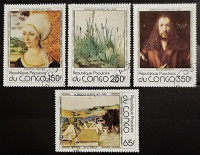 Набор почтовых марок (4 шт.). "450 лет со дня смерти Альбрехта Дюрера". 1978 год, Республика Конго. Набор почтовых марок (4 шт.). "450 лет со дня смерти Альбрехта Дюрера". 1978 год, Республика Конго.