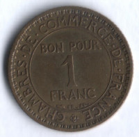 Монета 1 франк. 1920 год, Франция. Монета 1 франк. 1920 год, Франция.