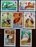 Набор почтовых марок (7 шт.). "Журавли". 1991 год, Вьетнам. Набор почтовых марок (7 шт.). "Журавли". 1991 год, Вьетнам.