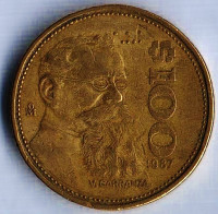 Монета 100 песо. 1987 год, Мексика. Венустино Карранса. Монета 100 песо. 1987 год, Мексика. Венустино Карранса.