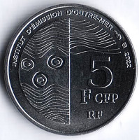 Монета 5 франков. 2022 год, Французские Тихоокеанские Территории. Монета 5 франков. 2022 год, Французские Тихоокеанские Территории.