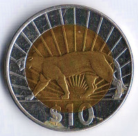 Монета 10 песо. 2014 год, Уругвай. Монета 10 песо. 2014 год, Уругвай.