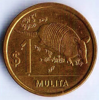 Монета 1 песо. 2019 год, Уругвай. Броненосец. Монета 1 песо. 2019 год, Уругвай. Броненосец.