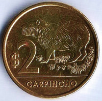 Монета 2 песо. 2012 год, Уругвай. Водосвинка. Монета 2 песо. 2012 год, Уругвай. Водосвинка.