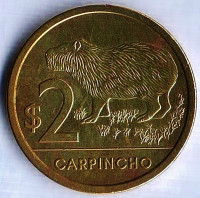 Монета 2 песо. 2014 год, Уругвай. Водосвинка. Монета 2 песо. 2014 год, Уругвай. Водосвинка.