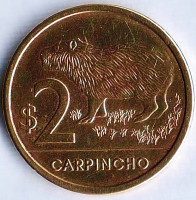 Монета 2 песо. 2019 год, Уругвай. Водосвинка. Монета 2 песо. 2019 год, Уругвай. Водосвинка.