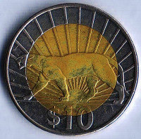 Монета 10 песо. 2015 год, Уругвай. Монета 10 песо. 2015 год, Уругвай.